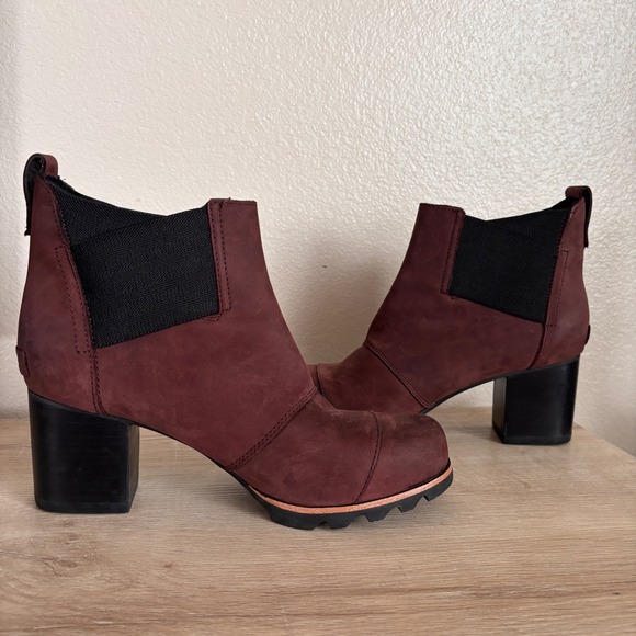 Sorel Addington Chelsea Burgundy Leather Ankle Boots Women US‎ 9 - Picture 4 of 9